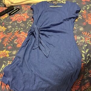 Talbots Blue Short Sleeve Dress with Side Tie